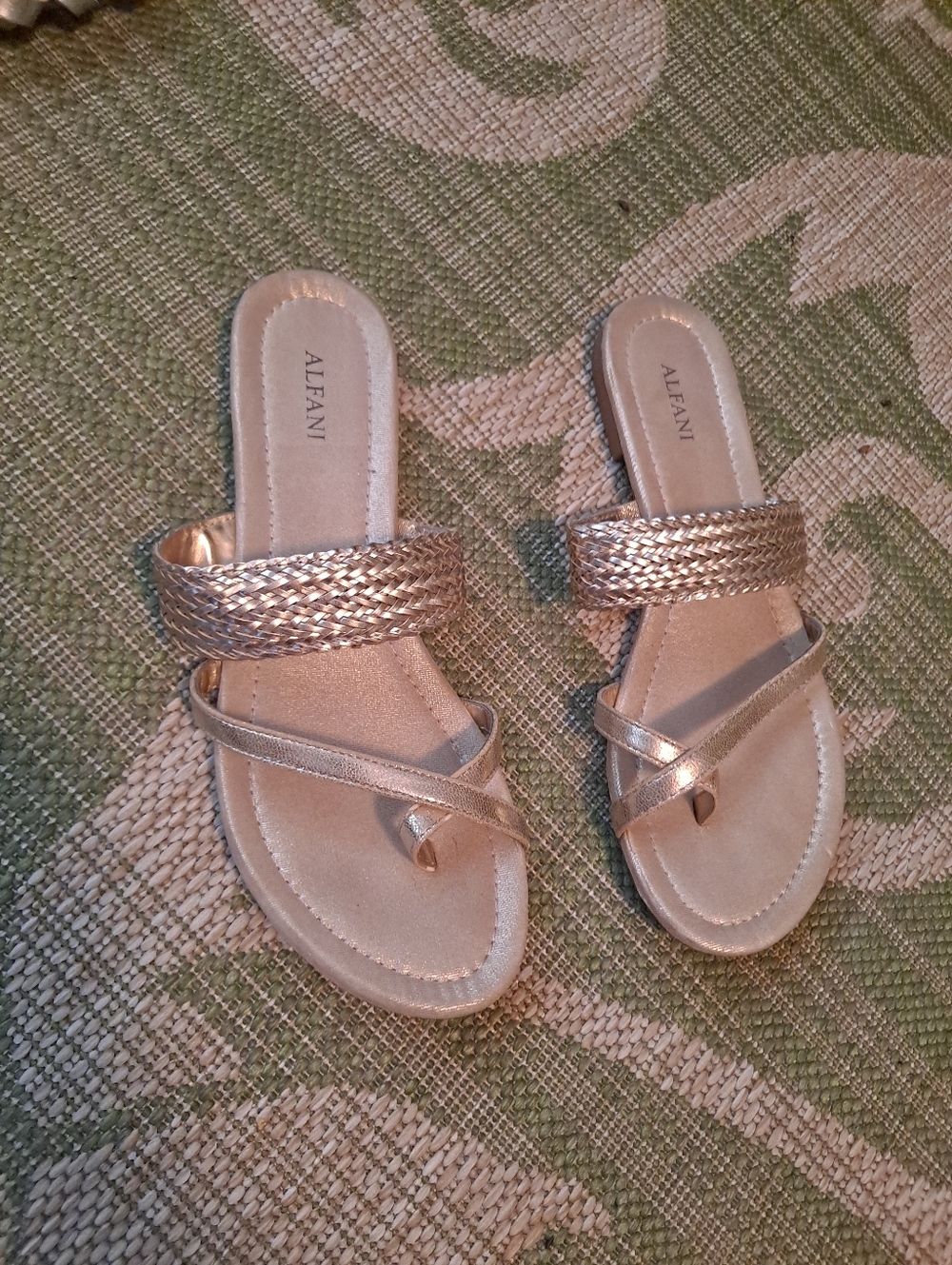 Alfani Metallic Gold Braided Slide Sandals